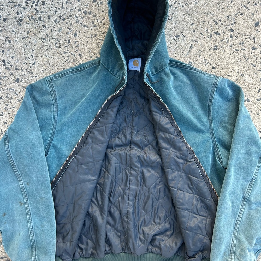 VTG Rare Carhartt Men's Active Jacket Hunter Green JQ243 Size XL Distressed - Picture 8 of 10